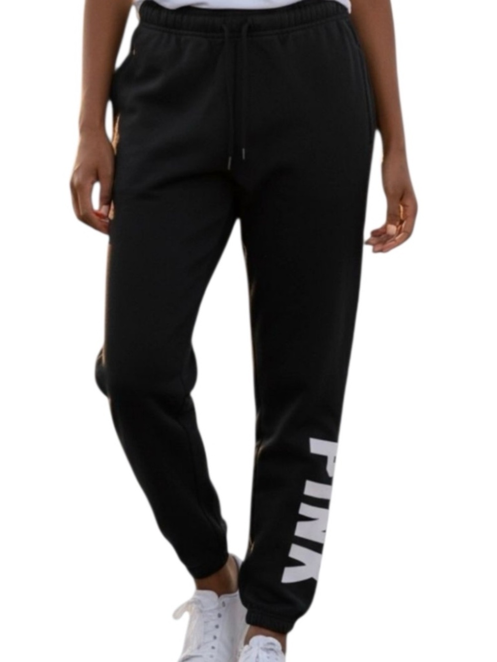 PINK Victoria's Secret Black Jogger Pants with White Logo